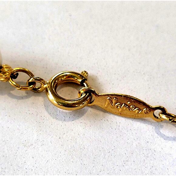 Napier White Gold Beaded Necklace Vintage Signed Classic Estate - Picture 3 of 5